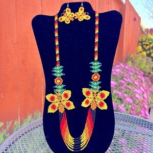 Colorful Beaded Butterfly Necklace and Earring Set